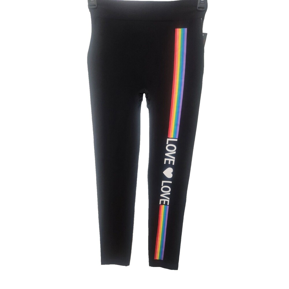 OPPA! Black Leggings Women's Size L/XL Rainbow Pride Love Heart Graphic
